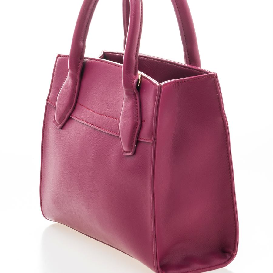 Berry pink leather mini tote bag with rolled handles